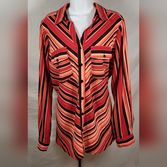Elementz Tops - ELEMENTZ Red and Black Striped Button Up Blouse - Size 2X or Size 18
